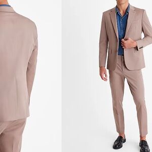 Express Men’s Slim Light Brown Cotton Strech Suit Jacket & Pant -blush taupe